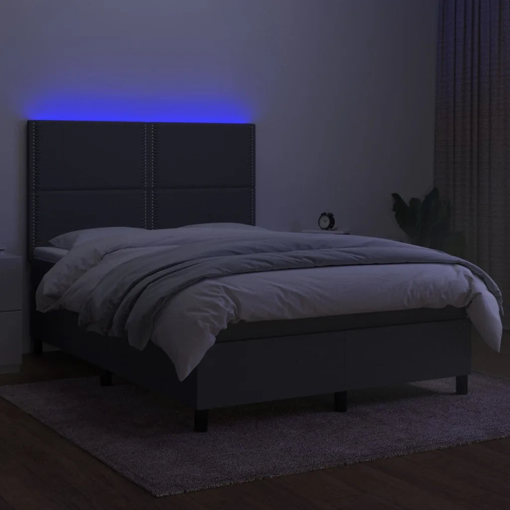 Letto a Molle Materasso e LED Grigio Scuro 140x190cm in Tessuto 3134790