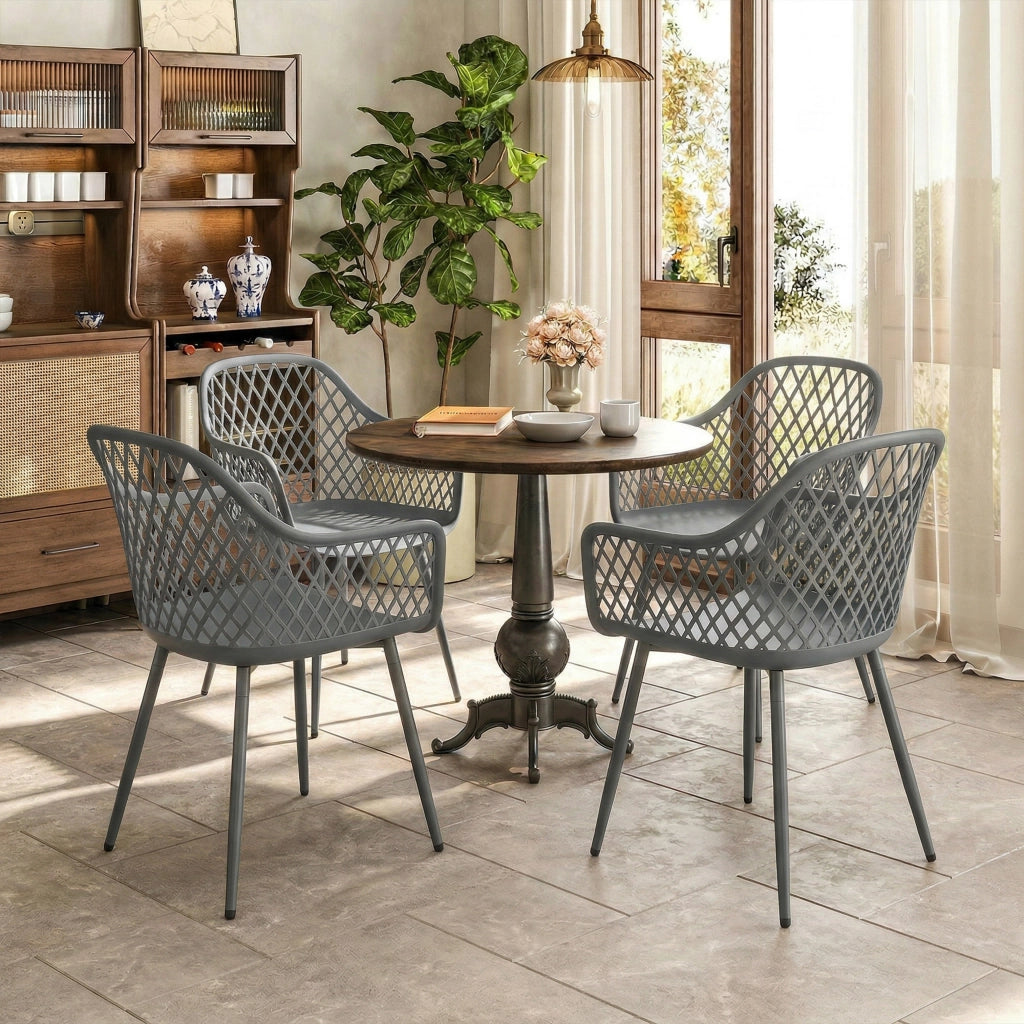 Set di sedie da giardino di 4 sedie da giardino in plastica resistenti ai raggi UV con schienale bracciolo 56 x 51 x 84 cm grigio scuro