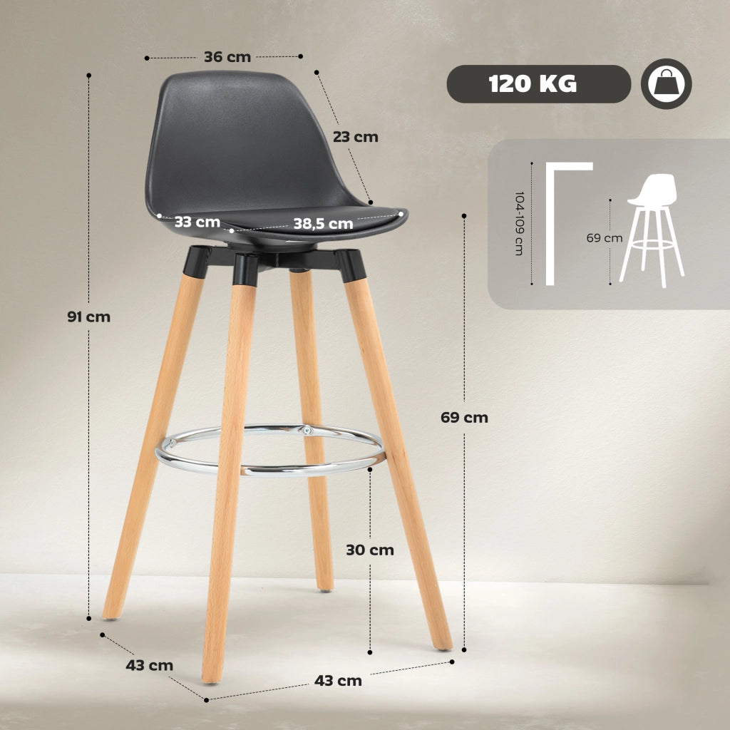 Sgabelli da Bar con Schienale e Poggiapiedi ¨C Zephmum ¨C 2 Pezzi Imbottiti 43x43x91 Nero