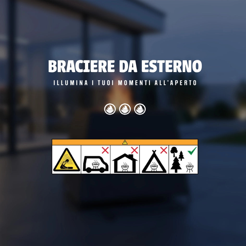 Braciere da Esterno a Legna Quadrato in MGO e Ferro Verniciato a Polvere