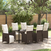 Set da Pranzo da Giardino 7 Pezzi con Cuscini Marrone Polyrattan