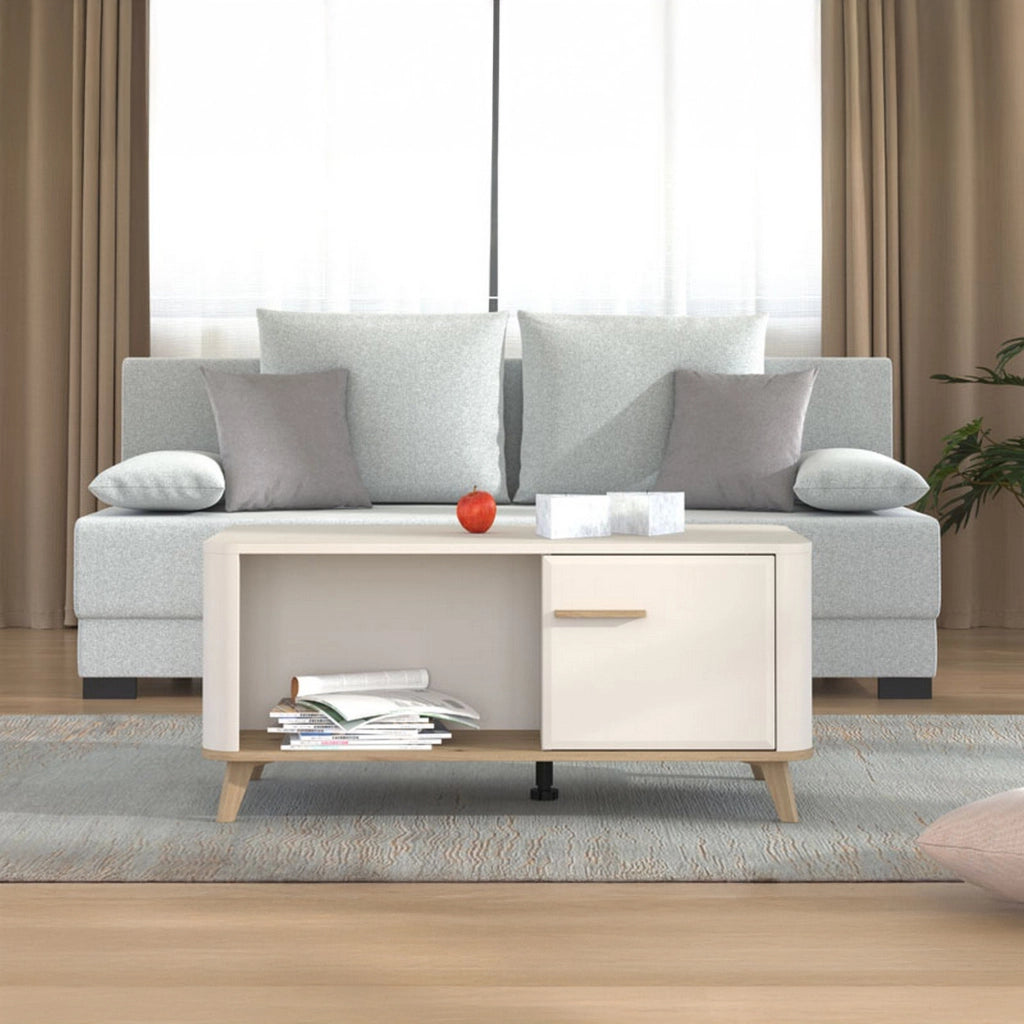 Patu, Tavolino da Salotto con Piedini, 101x54.5x46h cm Beige