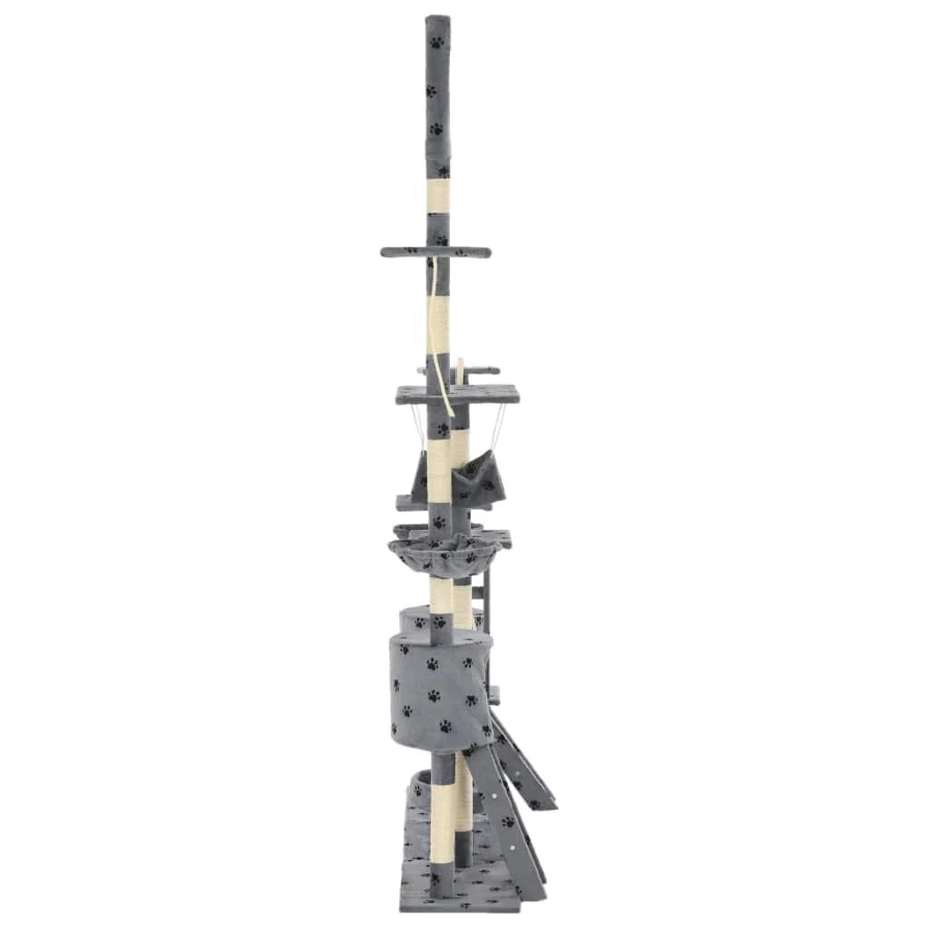 Tiragraffi albero per gatti cuccia per gatti giocattolo animale di peluche 230-250 cm impronte di zampe grigio 3702047