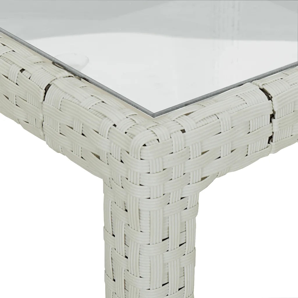 Tavolo Giardino 90x90x75 cm Vetro Temperato e Polyrattan Bianco 316702