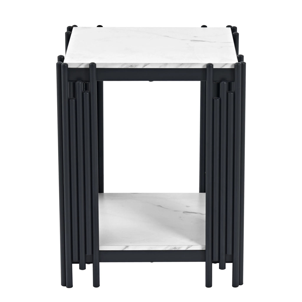 TAVOLINO 2 ripiani 43x40x55 cm MDF effetto marmo nero e bianco