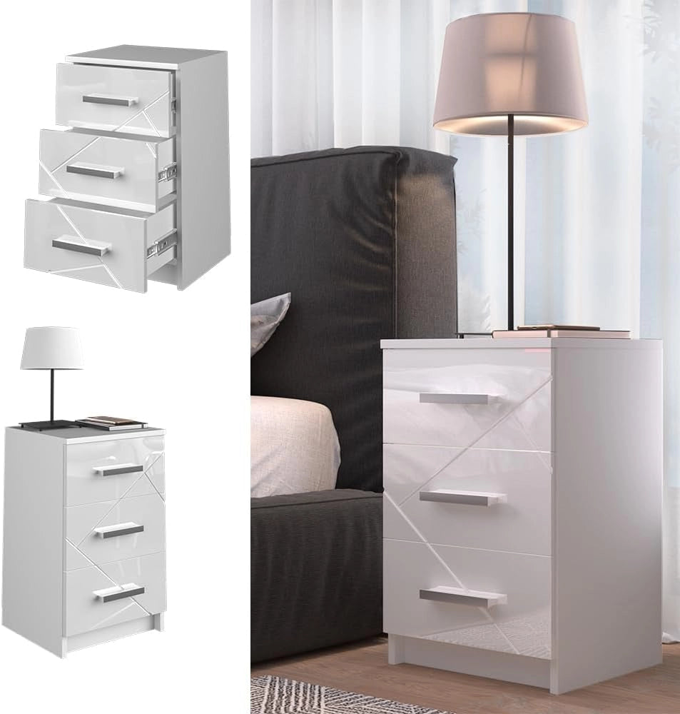 Comodini camera da letto Irma, Bianco, 35.5 x 66 cm, adatto per il posizionamento laterale accanto a letti boxspring