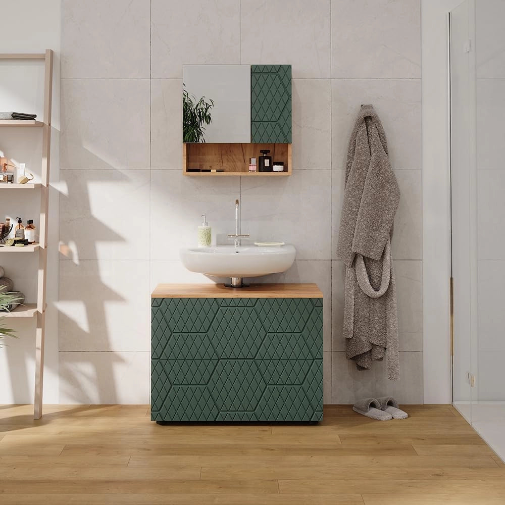 Set mobili bagno Irma, Quercia verde/oro, 2 parti