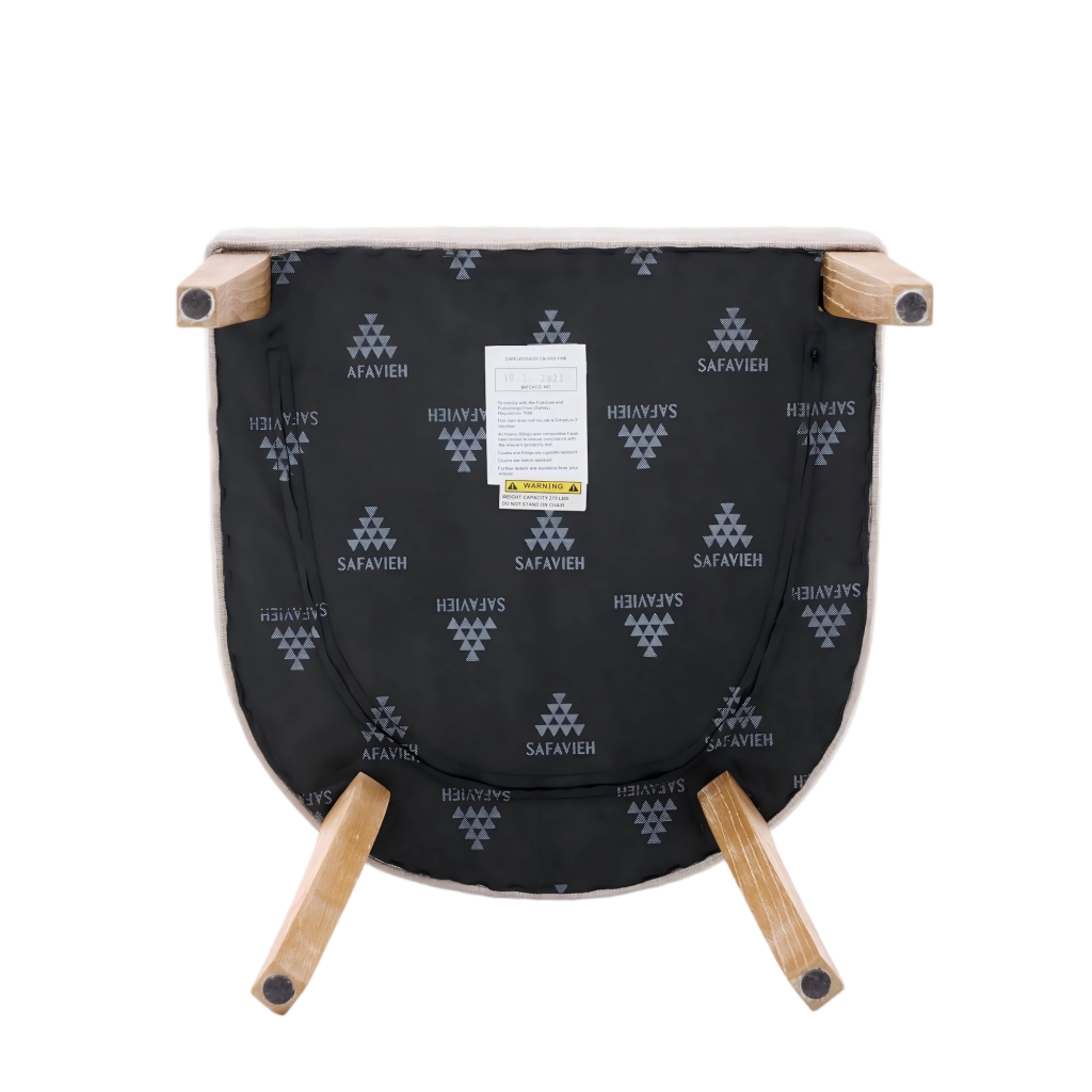 Sedia da Pranzo Imbottita con Schienale Imbottito e Gambe in Rovere, in Tessuto Beige