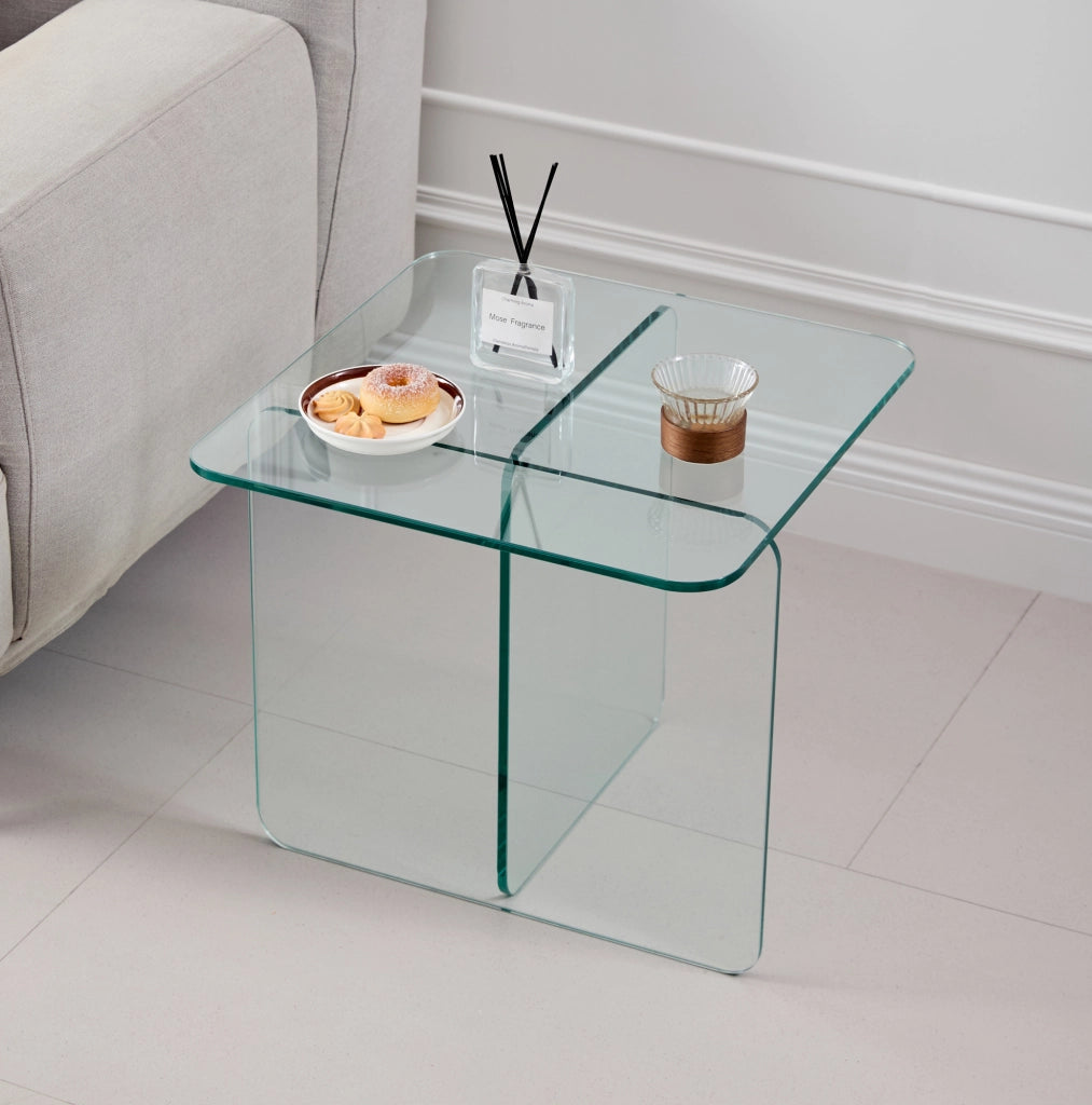 Tavolino laterale in vetro temperato trasparente 45x45x51 cm
