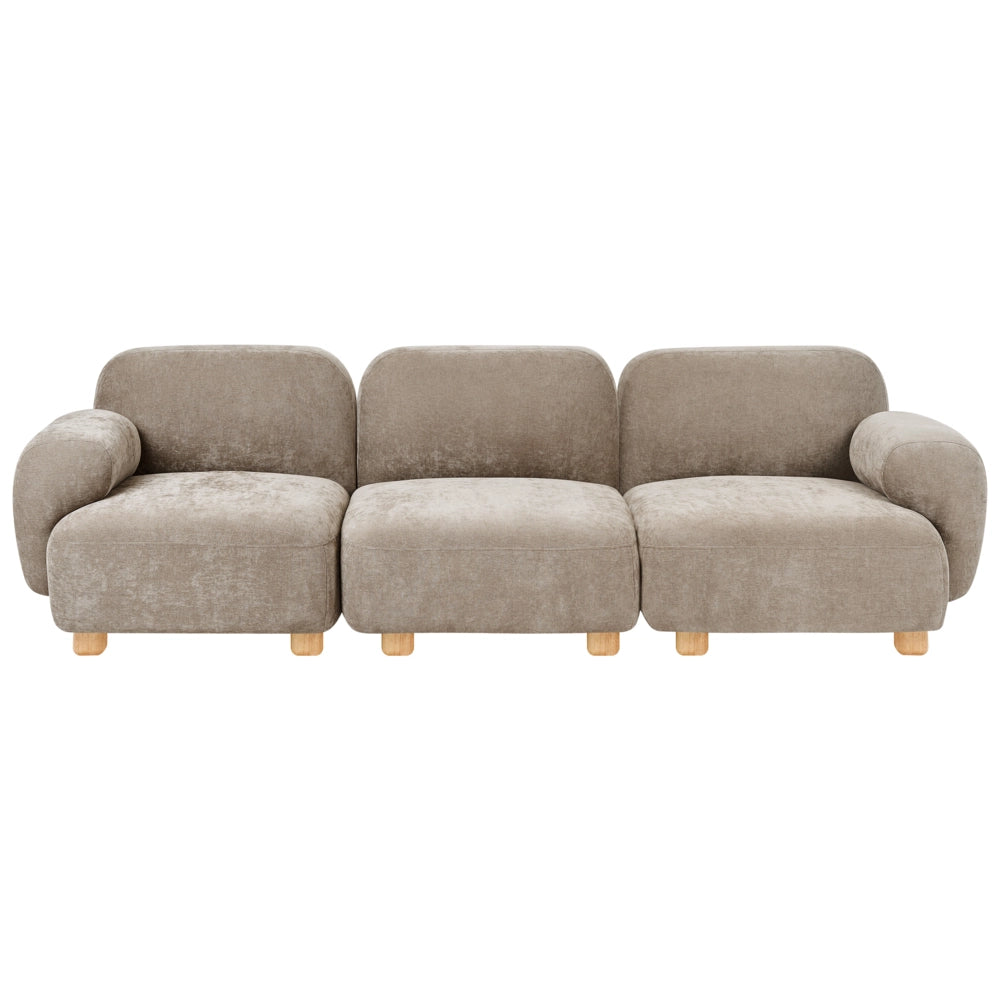 Divano componibile a 3 posti in tessuto due moduli angolari gambe in legno beige stile moderno