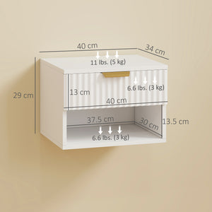 Set di 2 Comodini Sospesi 40x34x29 cm con Pannelli Scanalati Cassetto e Ripiano Bianco