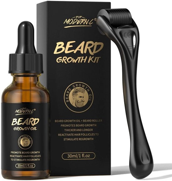 Kit di cura per crescita barba con biotina - set di trattamenti per uomo con olio per barba e pennello - trattamento per barba con sero - set di cura per crescita barba - regalo per uomo - per una crescita rapida