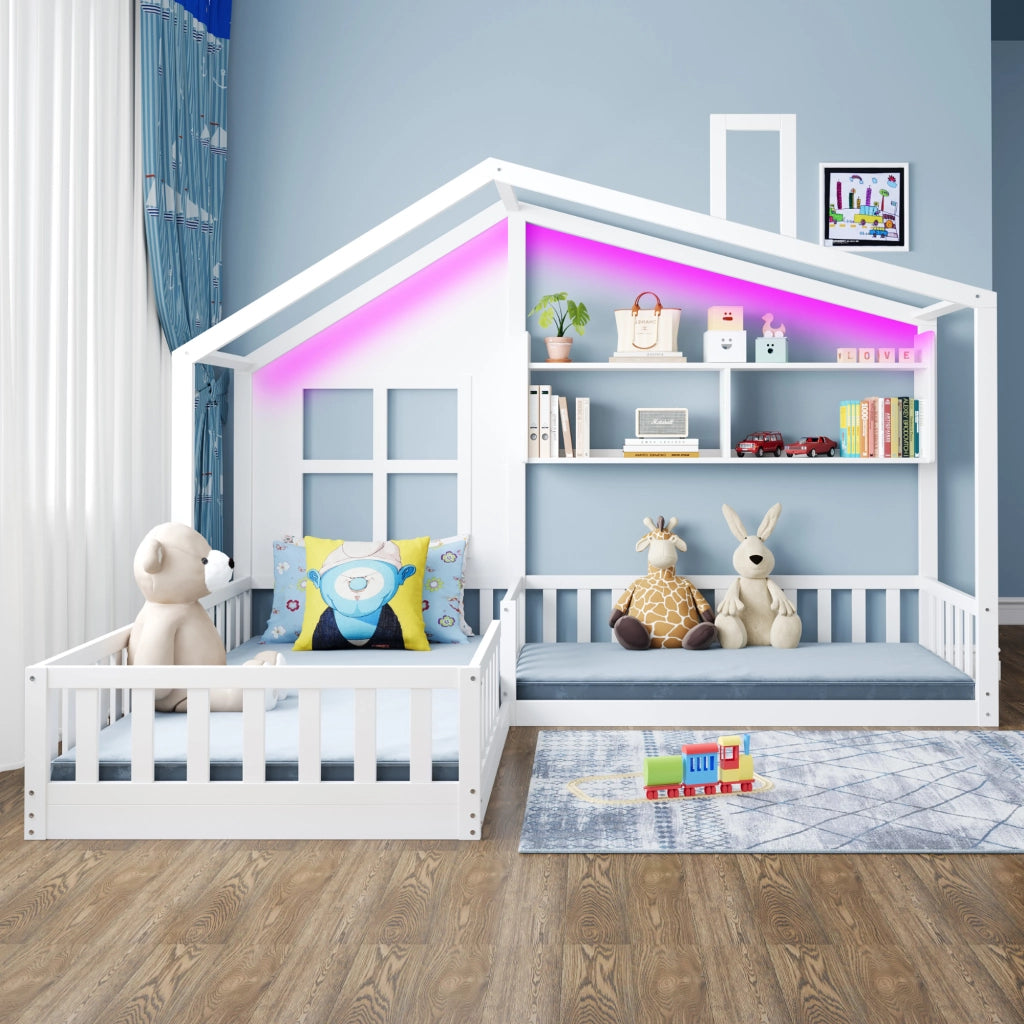 LETTO A CASA 90x200 cm Bianco in Legno Massello e MDF