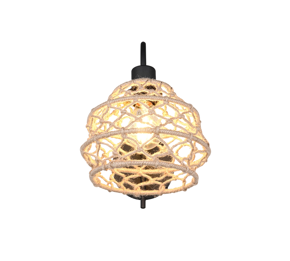 Applique, canapa e metallo, naturale e nero, H 32 cm, Hive