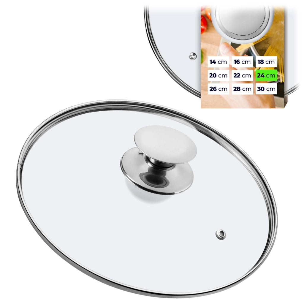 Coperchio in vetro KADAX da 24 cm, universale, resistente al calore, per pentole e padelle.