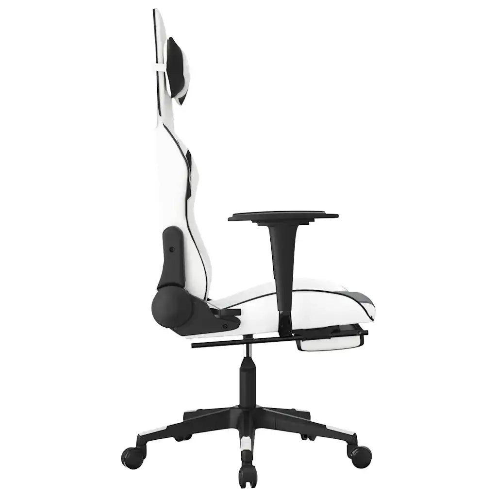 Sedia da Gaming | Sedia da e-sports Massaggio Poggiapiedi Bianco e Nero Similpelle