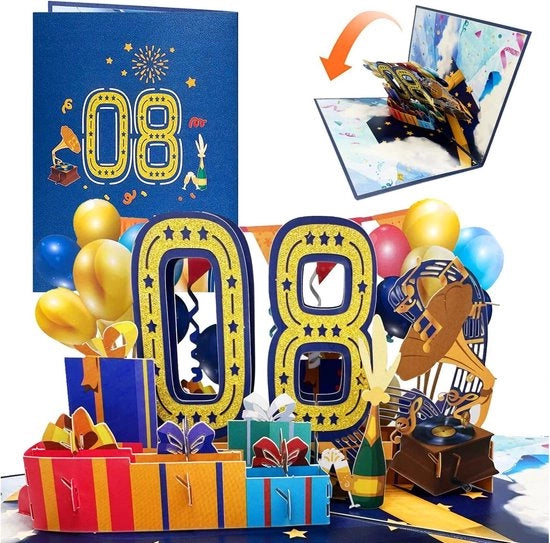 Carta di auguri 3D di compleanno premium per 80 anni per uomini e donne - per famiglia, amici, bambini - effetto sorpresa - saluti festivi