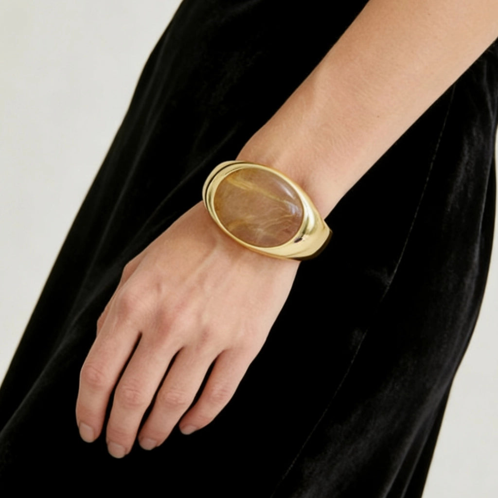 Bracciale ovale di cristallo dal design ricercato, con apertura regolabile, impreziosito da pietre preziose artificiali, robusto e versatile, in stile cinese moderno.
