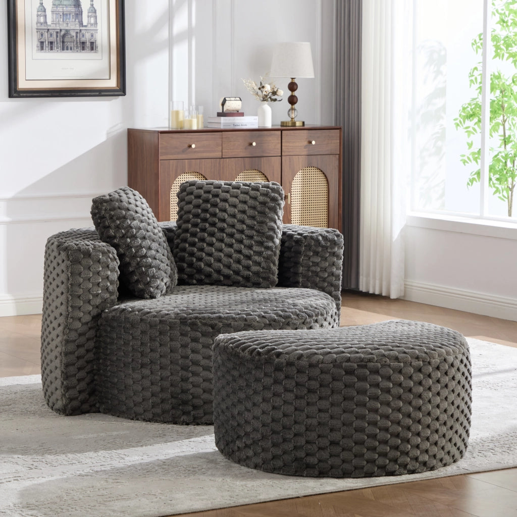 POLTRONA con pouf 130x115x103 cm in tessuto grigio scuro