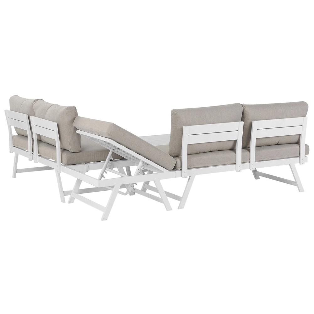 Set Divani Da Giardino 5 Posti tortora e bianco Struttura Bianca Sedili Regolabili Tavolino Design Moderno