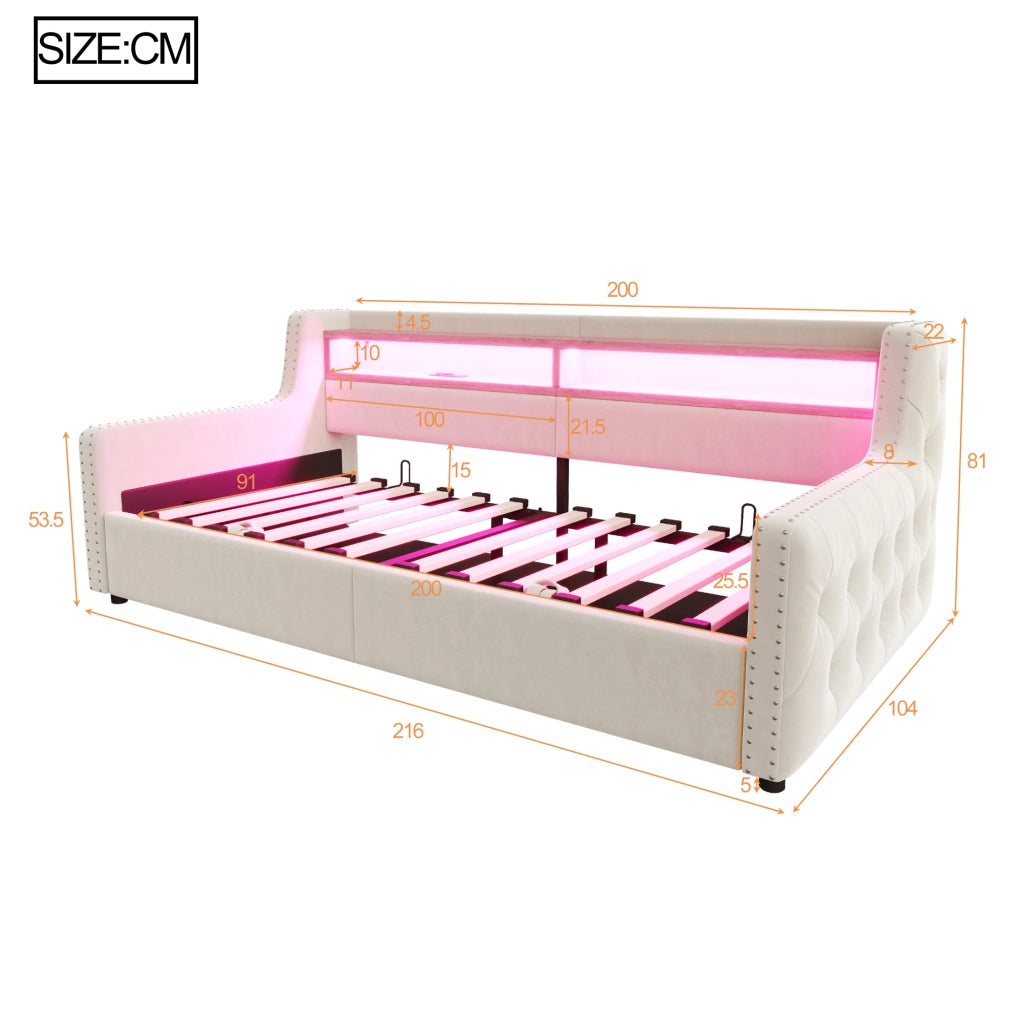 LETTO Divano letto 90x200 cm in velluto beige con contenitore