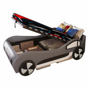 Letto per bambini 90×200 cm a forma di auto con contenitore idraulico; rete inclusa; senza materasso; grigio
