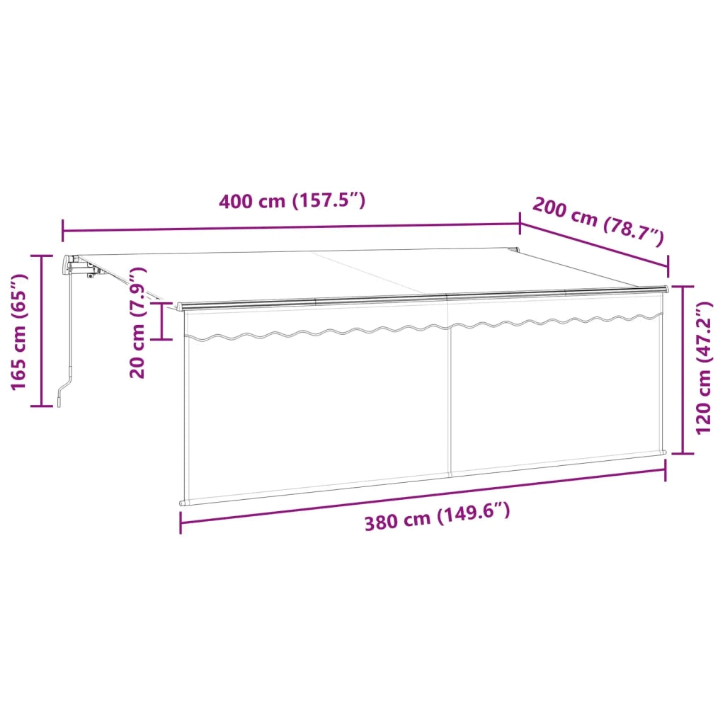 Tenda Retrattile Antracite 400 x 200 cm Poliestere e Alluminio 3329801
