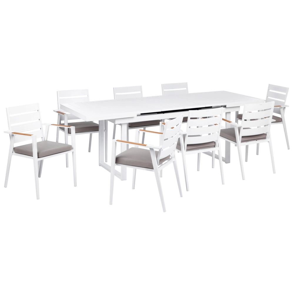 Set da pranzo metallo nero grigio con cuscini di seduta in alluminio 8 sedie