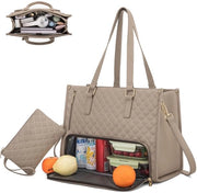 Borsa da pranzo per donne 15,6 pollici con tasca isolante per il pranzo Grande borsa da pranzo 2-in-1 con cinturino per il trasporto Borsa da pranzo per lavoro ufficio (Khaki)