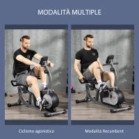 Cyclette Orizzontale Recumbent con 8 Livelli di Resistenza, Schermo LCD e Seduta Regolabile, 122-137x62x103 cm