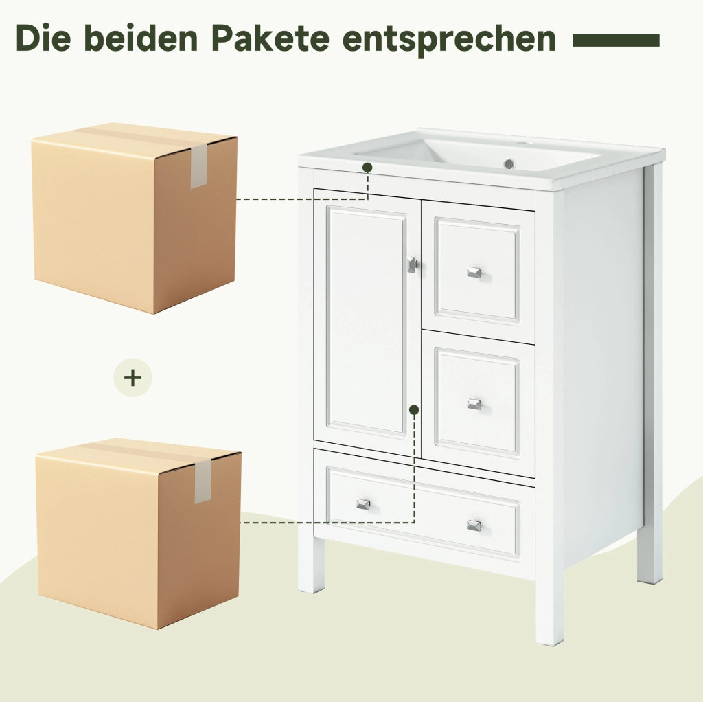 Mobile lavabo da bagno freestanding con lavabo in ceramica bianco