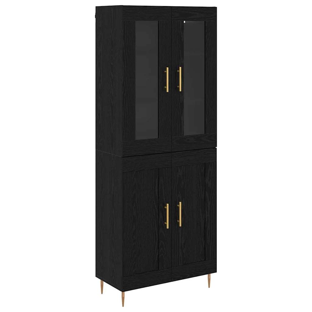 Credenza 2 pcs Rovere Nero Legno multistrato