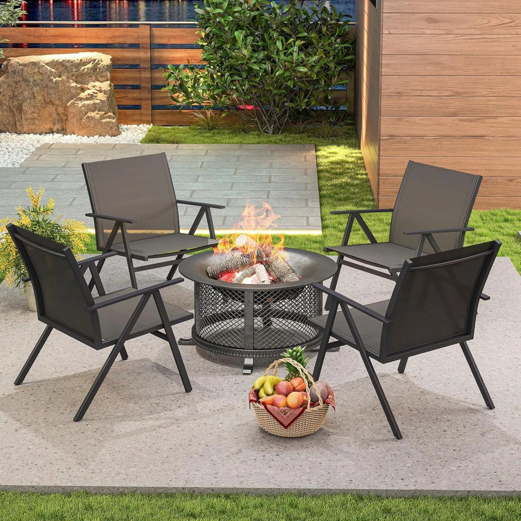 Set di 2 sedie da giardino, da balcone, con schienale traspirante e telaio in metallo, fino a 160 kg, per veranda, balcone
