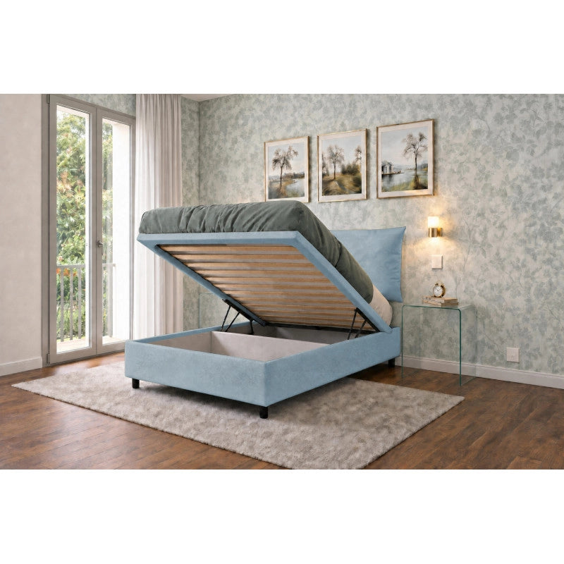 Letto imbottito Singolo 80x190 cm Soft - Contenitore,Microfibra,Azzurro