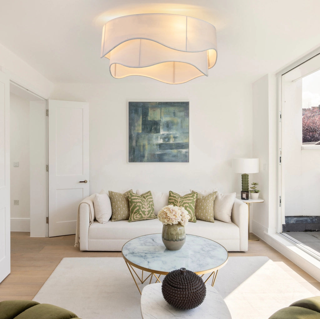 Ventilatore da soffitto con luce 50x50x24 cm in ABS e tessuto bianco –