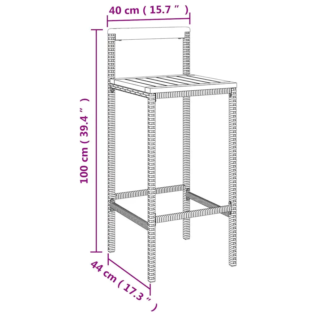 Set Bar Giardino 3 pz | Set Salotto da Giardino Nero Polyrattan e Legno Massello Acacia