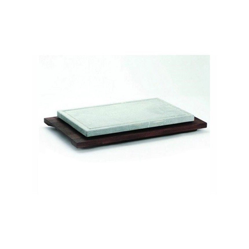 Bisetti BT-99114 Pietra Ollare Rettangolare 25x40 cm con Base in Legno Wengé colore Bianco