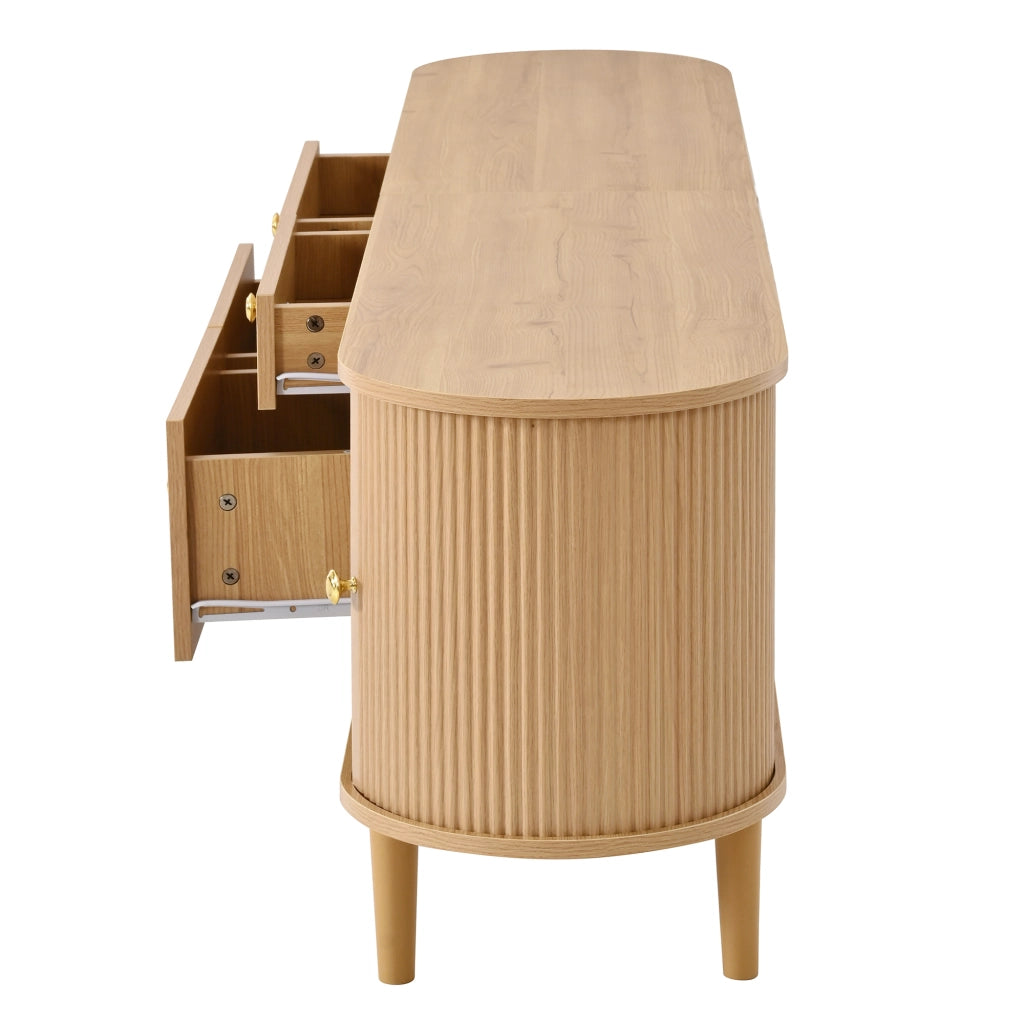 Mobile TV con 2 ante scorrevoli; 4 cassetti; 5 piedini in legno; per soggiorno; 180 × 35 × 50 cm; naturale