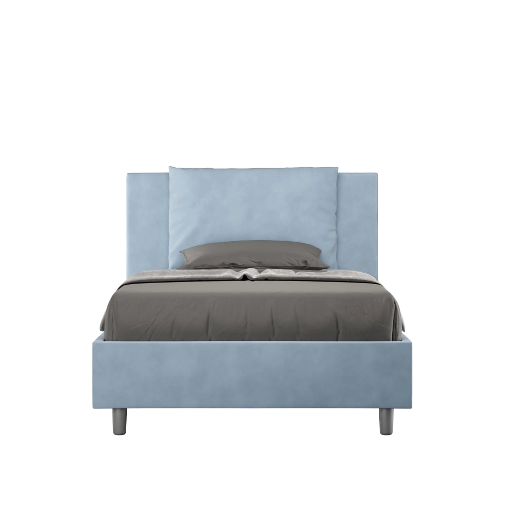 BS COM Letto una piazza e mezza con rete imbottito 120x210 microfibra azzurro