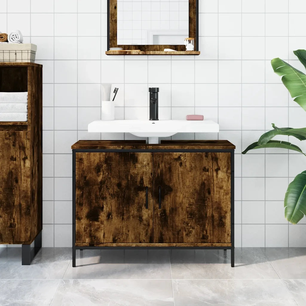 Mobile Lavabo | Armadio Lavabo Bagno Rovere Fumo 80x30x60 cm Legno Multistrato