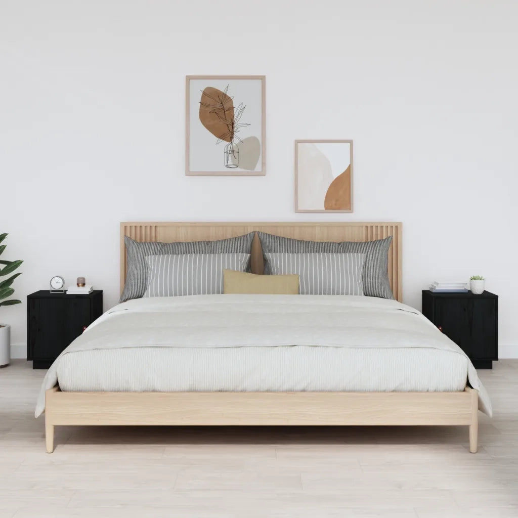 Comodini Nero 2 pz 40x34x45 cm in Legno Massello di Pino 818284