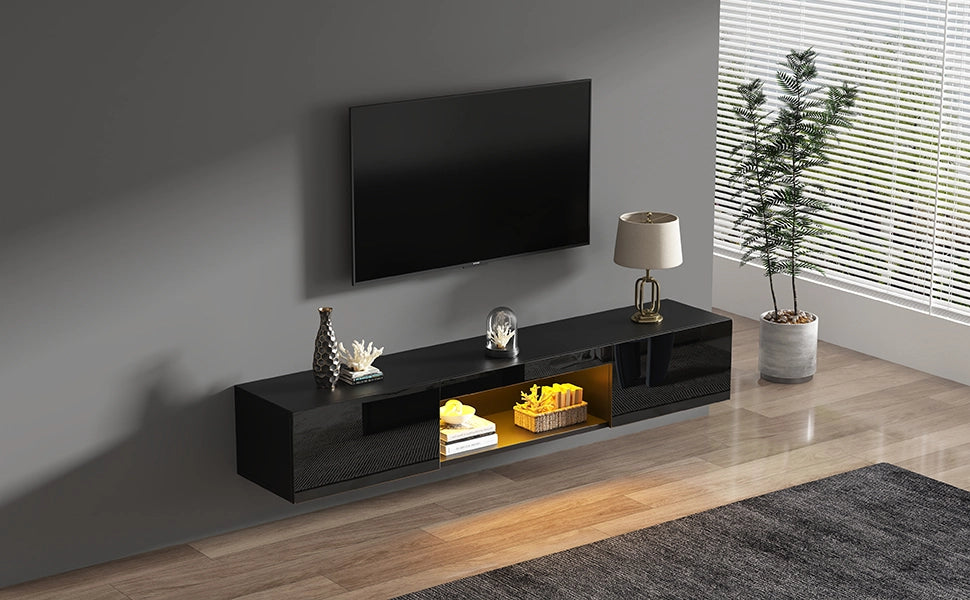 Cassettiera per TV nera lucida in MDF e truciolare; 160 cm