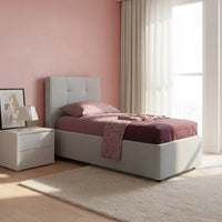 Letto singolo con contenitore Ascoli 102x210x124H tessuto Enjoy grigio