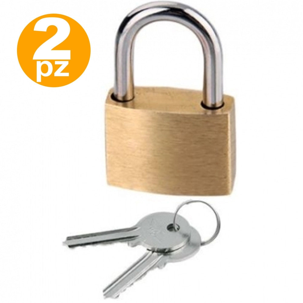 Trade Shop - Set 2 Pezzi Lucchetto Ad Arco Sicurezza Armadietto Catenaccio 2 Chiavi 20mm -