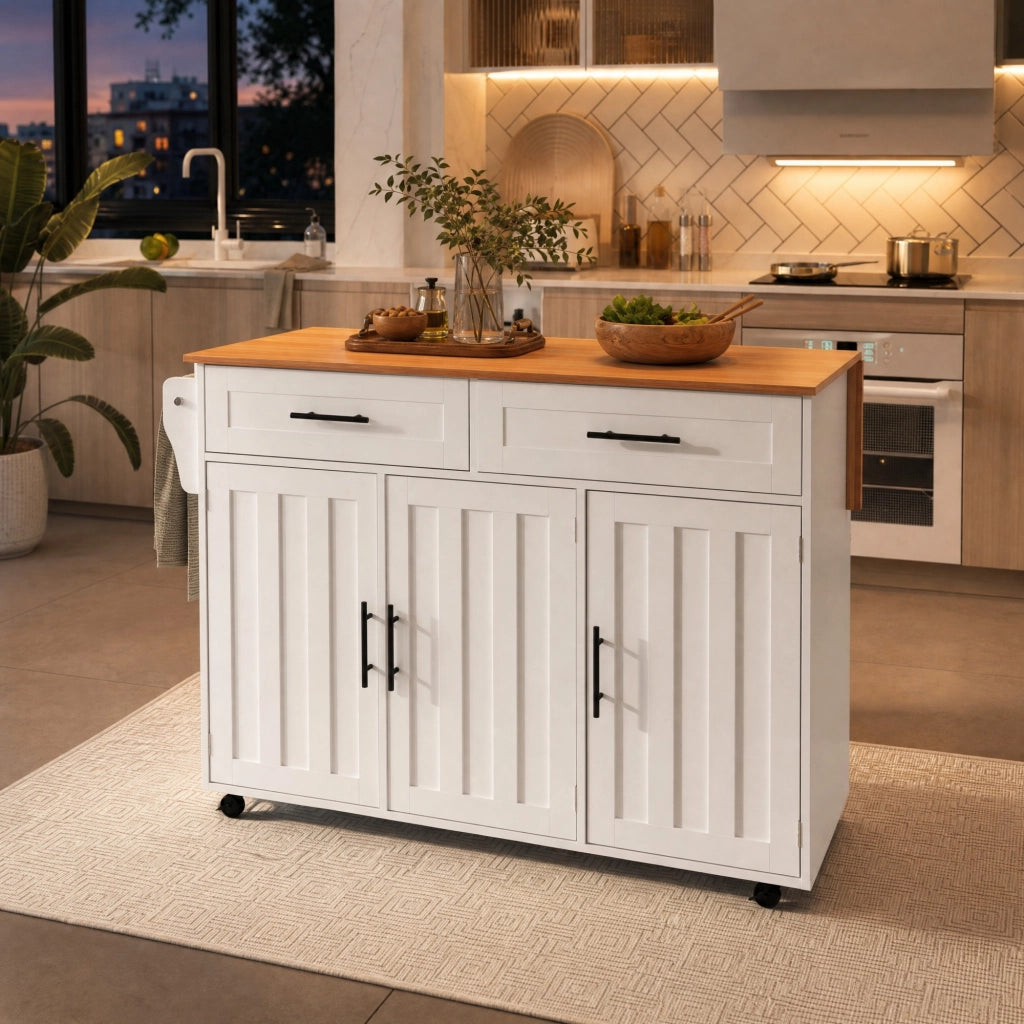 Carrello da cucina con piano ribaltabile 129x71x91;5 cm bianco in MDF