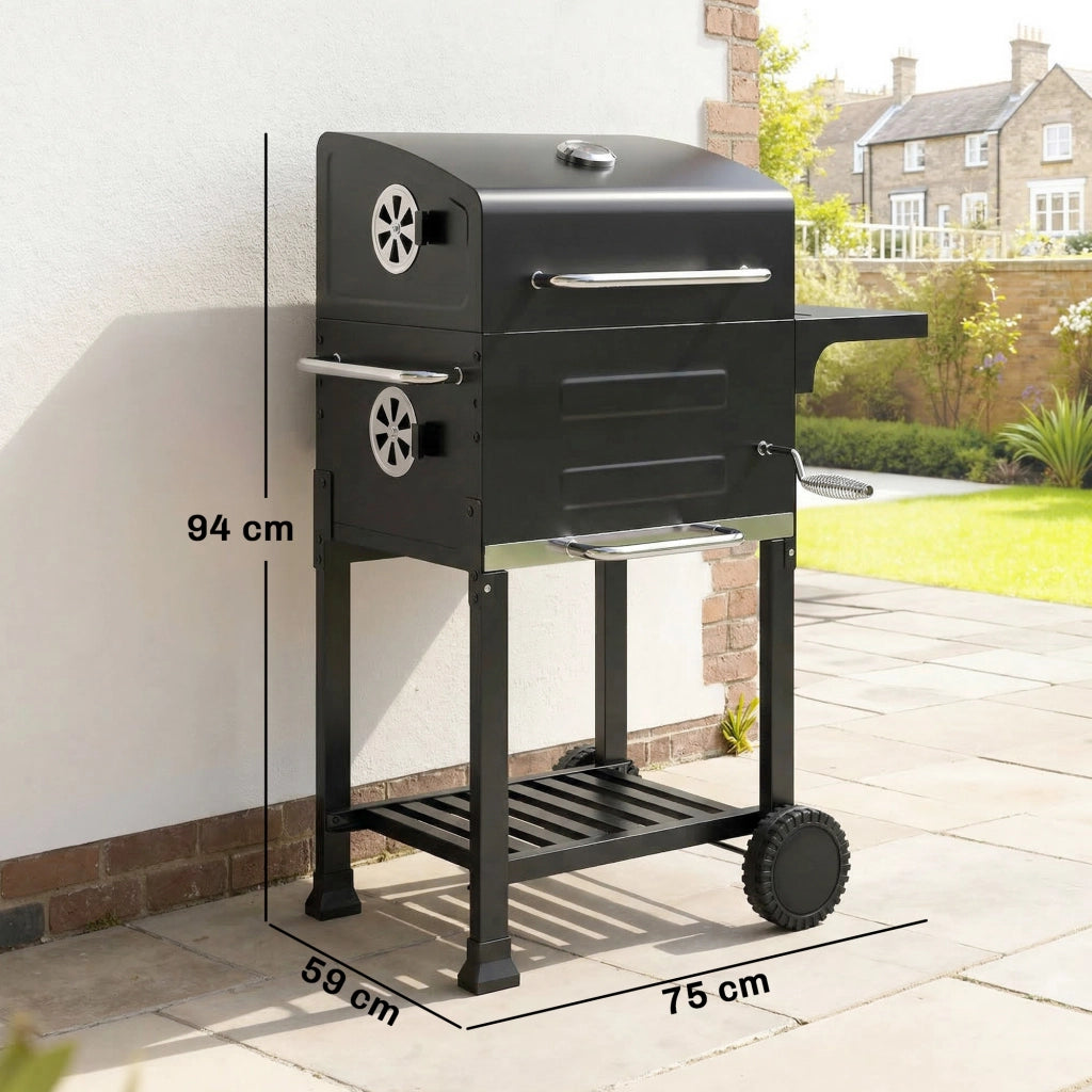 Grill da Giardino Wagon ¨C Zephmum ¨C Grigio con Termometro e Tavolino Laterale