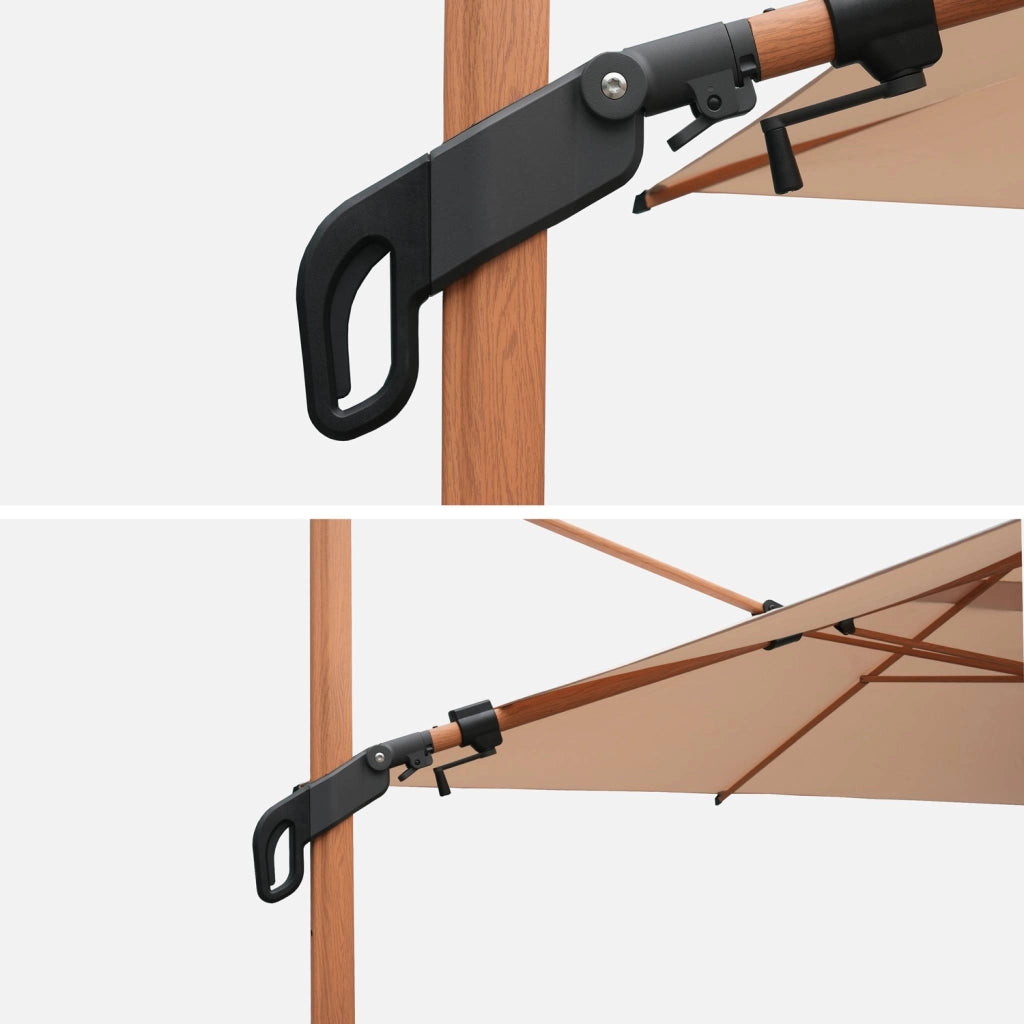Ombrellone decentrato rettangolare 3x4m, palo effetto legno + piastre