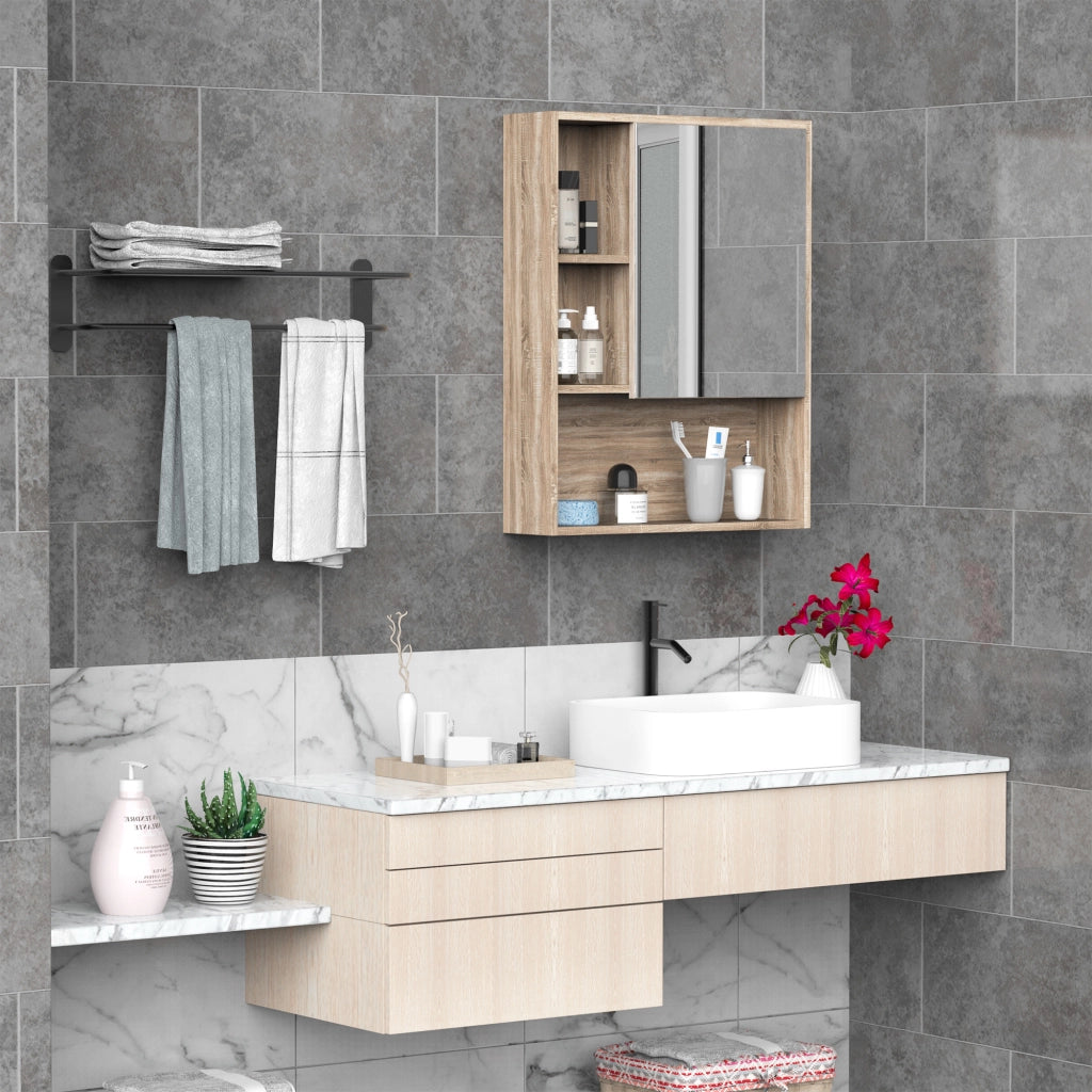 Armadietto Bagno a Specchio con Ripiani Regolabili ¨C Zephmum ¨C Rovere 60x15x76 cm