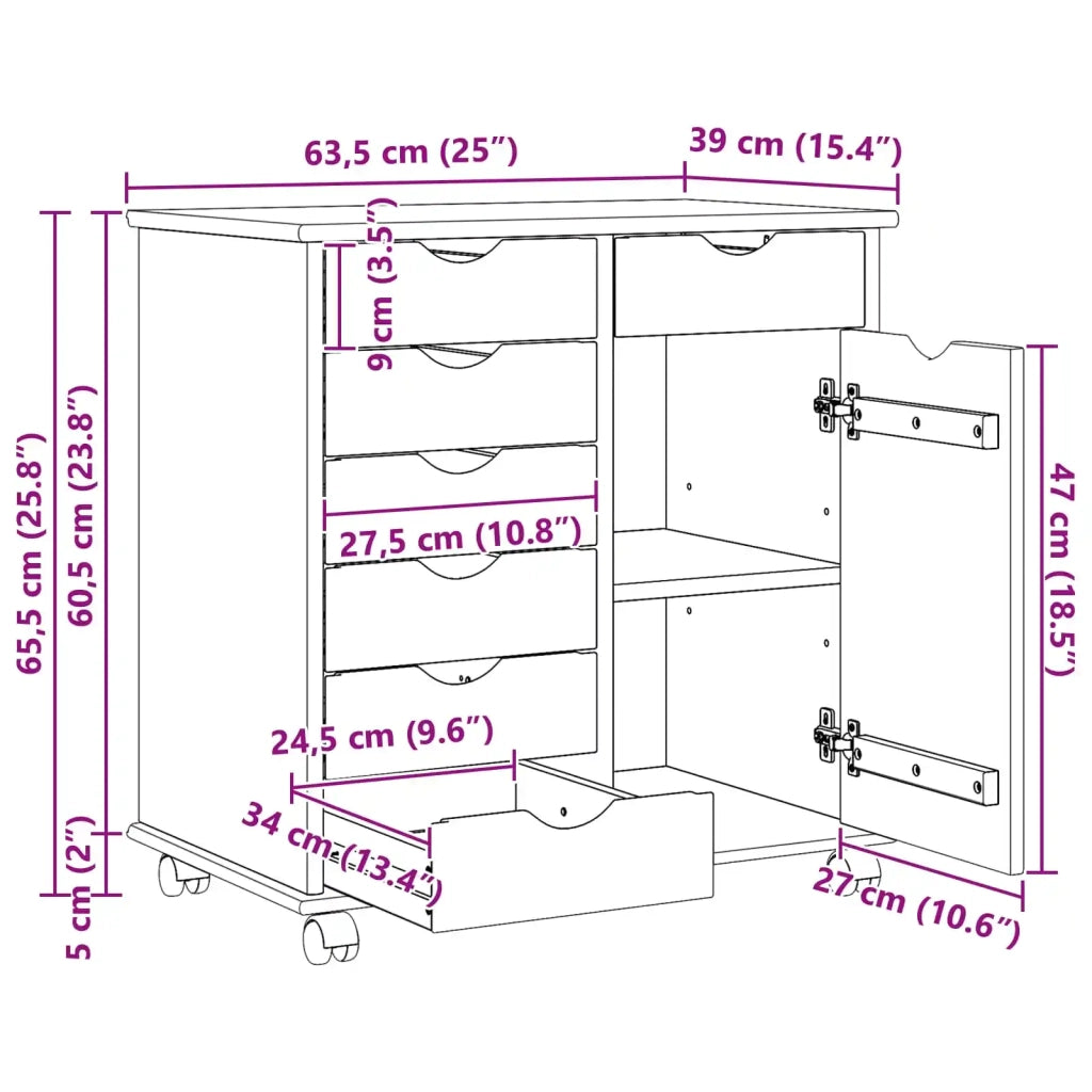 Mobile con Ruote con ruota Marrone 63,5 x 39 x 65,5 cm