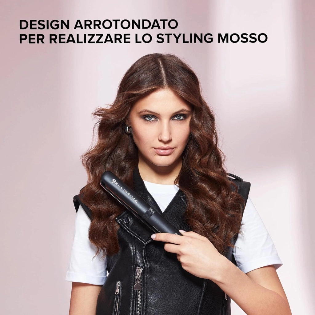 Bellissima 11875 Creativity Ion Piastra per capelli Ionizzatore Ceramica Diamond Cheratina 5 Temperature 150 230°C Funzione Memory colore Nero Rosa